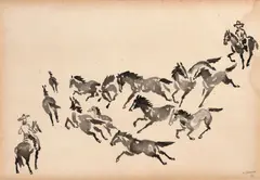 Cavalos by Yoshiya Takaoka, 1971, nanquim sobre papel, offered Mar 2023