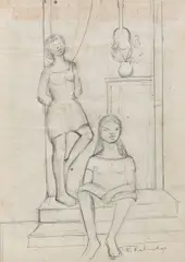 Meninas by Francisco Rebolo, lápis sobre papel, offered Mar 2023