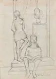 Meninas by Francisco Rebolo, lápis sobre papel, offered Mar 2023