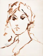 Retrato de Mulher by Augusto Rodrigues, óleo diluido sobre papel, offered Mar 2023