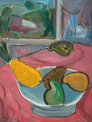 Natureza Morta com Abacaxi Amarelo em Fundo Rosa by Luiz Verri, 1985, óleo sobre tela, offered Mar 2023