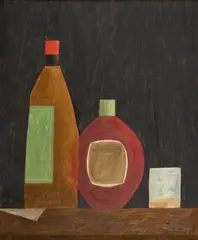 Garrafas e Copo by Gustavo Rosa, 1984, óleo sobre tela, offered Mar 2023