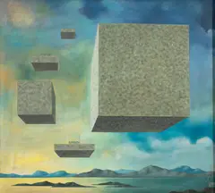 Paisagem com Formas Geométricas by Walter Lewy, 1977, óleo sobre tela, offered Mar 2023
