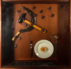 A Última Refeição by Olney Krüse, 1990, colagem sobre caixa de madeira, offered Mar 2023