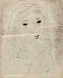 Retrato de Mulher Jovem by Noemia Mourão, nanquim sobre papel, offered Mar 2023