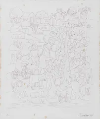 Crianças no Vilarejo by Tarsila do Amaral, 1970, água forte, ponte seca e relevo sobre papel, offered Dec 2022