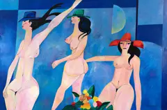 "Dezembro" Três Figuras Femininas by Aldemir Martins, 1985, óleo sobre tela, offered Dec 2022