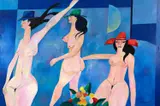 "Dezembro" Três Figuras Femininas by Aldemir Martins, 1985, óleo sobre tela, offered Dec 2022