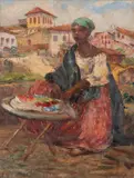 Lucílio de Albuquerque, Figura Feminina com Paisagem, óleo sobre placa