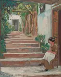 Georgina de Albuquerque, Mulher Bordando na Escadaria