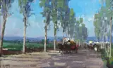 Dario Mecatti, Paisagem com Charrete, óleo sobre tela