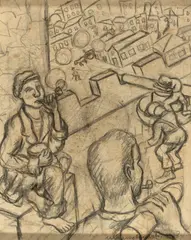 Operários Urbanos by Manuel Martins, 1938, grafite sobre papel, offered Oct 2022