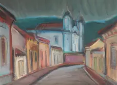 Rua e Matriz de Santo Antonio - Tiradentes by Carlos Bracher, 1982, óleo sobre tela, offered Aug 2022