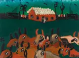 Bois no Pasto by José Antônio da Silva, 1989, óleo sobre tela, offered Aug 2022