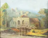 Aldo Bonadei, Paisagem com Casarios, óleo sobre madeira