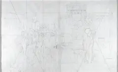 Estudo para Painel em Homenagem à Cidade de Petrópolis by Djanira da Motta e Silva, desenho a lápis sobre papel vegetal, offered Aug 2022