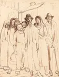 Retirantes by Fulvio Pennacchi, 1943, sanguínea sobre papel, offered Aug 2022