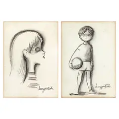 Menina e Menino by Darcy Penteado, nanquim sobre papel, offered Aug 2022
