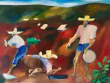 Garimpeiros by Aldemir Martins, 1975, óleo sobre tela, offered Aug 2022