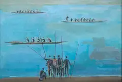 Carybé, Canoeiros, 1963, óleo sobre tela