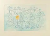 Tarsila do Amaral, Gente no Povoado, 1970, água-forte, ponta-seca e relevo seco sobre papel