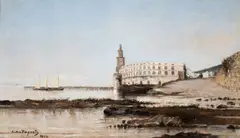 Enseada com Edificações e Barcos by Giovanni Battista Castagneto, 1988, óleo sobre tela, offered Aug 2022