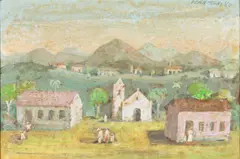 Aldeia do Interior by Fulvio Pennacchi, 1980, óleo sobre placa, offered Jun 2022