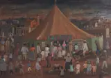O Circo by Fulvio Pennacchi, 1942, óleo sobre madeira, offered Jun 2022