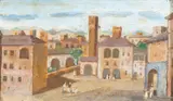 Aldeia by Fulvio Pennacchi, óleo sobre placa, offered Jun 2022