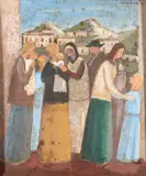 Família by Fulvio Pennacchi, 1977, óleo sobre placa, offered Jun 2022