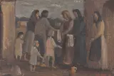 Obras de Caridade - Doar as Vestes by Fulvio Pennacchi, 1947, óleo sobre madeira, offered Jun 2022
