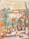 Aldeia by Fulvio Pennacchi, guache sobre papel colado em placa, offered Jun 2022