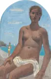 Mulher na Praia by Fulvio Pennacchi, 1942, óleo sobre cartão, offered Jun 2022