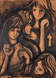 Meninas by Dudi Maia Rosa, nanquim sobre papel colado em placa, offered May 2022