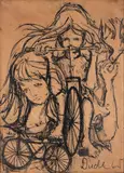 Meninas e Bicicleta by Dudi Maia Rosa, 1961, nanquim sobre papel, offered May 2022