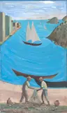 Pescadores by Fulvio Pennacchi, 1969, óleo sobre madeira, offered Feb 2022