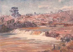 Paisagem com Cascata by Antonio Rocco, óleo sobre tela colada em placa, offered Feb 2022