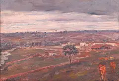 Paisagem com Bois by Antonio Rocco, óleo sobre tela colada em placa, offered Feb 2022