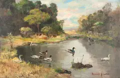 Lagoa com Marrecos by Benedito José De Andrade, óleo sobre tela, offered Feb 2022