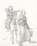 Candido Portinari, Fuga para o Egito, 1955, desenho a grafite e crayon sobre papel