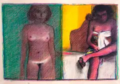 Duas Mulheres by Darel Valença Lins, técnica mista sobre papel, offered Feb 2022