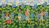 Família na Colheita by Maria Auxiliadora da Silva, 1971, acrílica sobre eucatex, offered Feb 2022