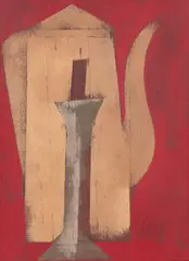 Bule e Castiçal by Carlos Scliar, 1986, vinil e colagem encerado sobre tela colado em placa, offered Nov 2021