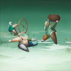 Os Teceloes by Roni Brandão, 1980, óleo sobre tela, offered Nov 2021