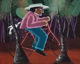 Bicicleta com Gaiola by Ivonaldo Veloso de Melo, 1986, acrílica sobre tela, offered Nov 2021
