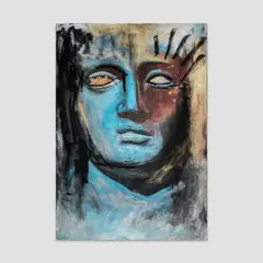 Sofia Borges, Homem Azul #4, da série Estudos Alquímicos, 2021, guache, folha de ouro e giz pastel sobre fotografia impressa em papel algodão