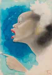 LAM, Billie Holiday, 1957, técnica mista sobre papel