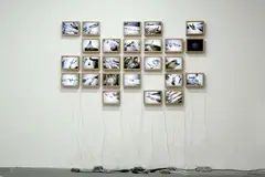 Driftwood by Marcelo Moscheta, 2012, instalação com 26 caixas em backlight de madeira, acrílico, duratrans, fios e componentes elétricos, leds, PVC e alumíni, offered Oct 2021
