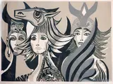 Di Cavalcanti, Três Cabeças Fantasiadas, 1958, xilogravura
