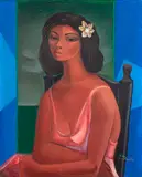 Mulher com Flor no Cabelo by Di Cavalcanti, óleo sobre tela, offered Oct 2021